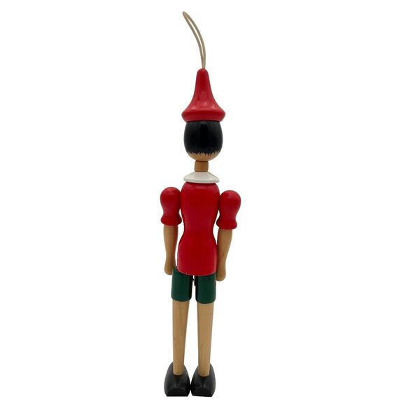 VTG Pinocchio Ornament 11" Wooden Jointed Articulating Doll Mantel Cabinet - Picture 2 of 9